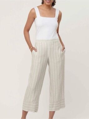 Loft Linen Blend Striped Beige and White Pants